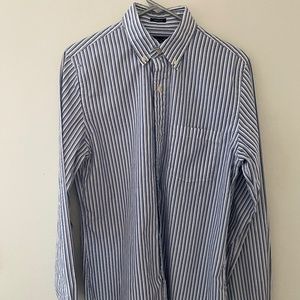 Abercrombie & Fitch Muscle White/Navy Blue Striped Dress Shirt